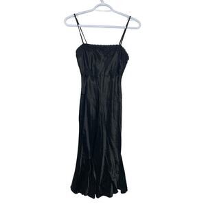 Y2K Black Beaded Lace Satin Midi Dress
